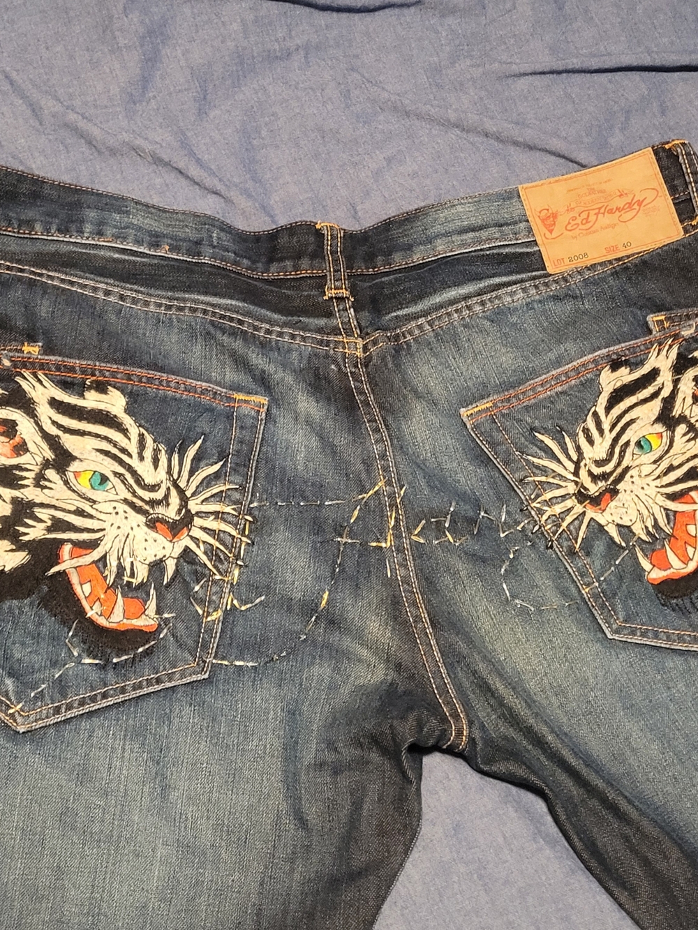 Vintage Ed Hardy by Christian Audigier  2008 Double Tiger Y2K 40X32 Mens